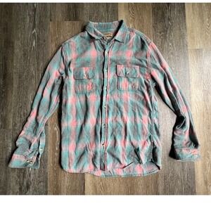 Free Nature Flannel Shirt Mens Medium Pink Teal Plaid Long Sleeve Button Up